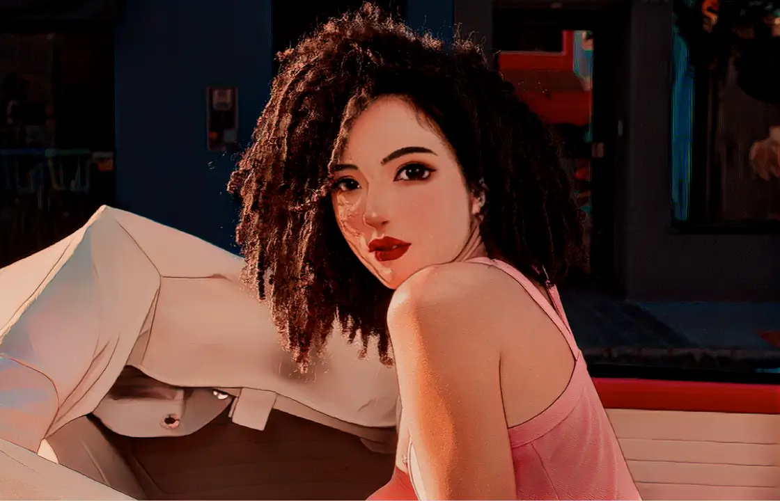 Caricatura de una mujer con rizos  