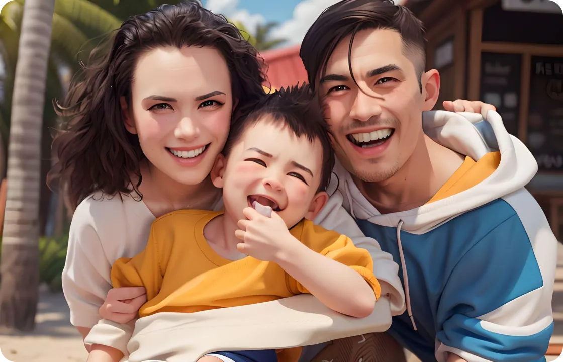 Caricatura de una familia de tres